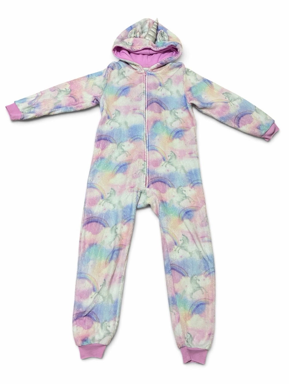 The Children's Place Girls 7/8 Unicorn Rainbow Fleece Hooded One Piece Pajamas M
